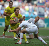 Australia and England in action at the 2015 Cathay Pacific / HSBC Hong Kong Sevens.