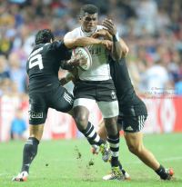 Action from the New Zealand vs Fiji Cup Final match at the Hong Kong Rugby Sevens 2015.
