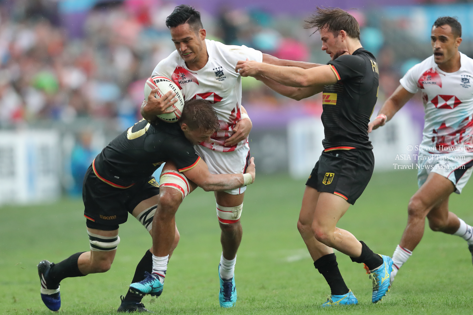 Hong Kong in action against Germany in the 2018 Cathay Pacific / HSBC Hong Kong Sevens. Picture by Steven Howard of TravelNewsAsia.com Click to enlarge.