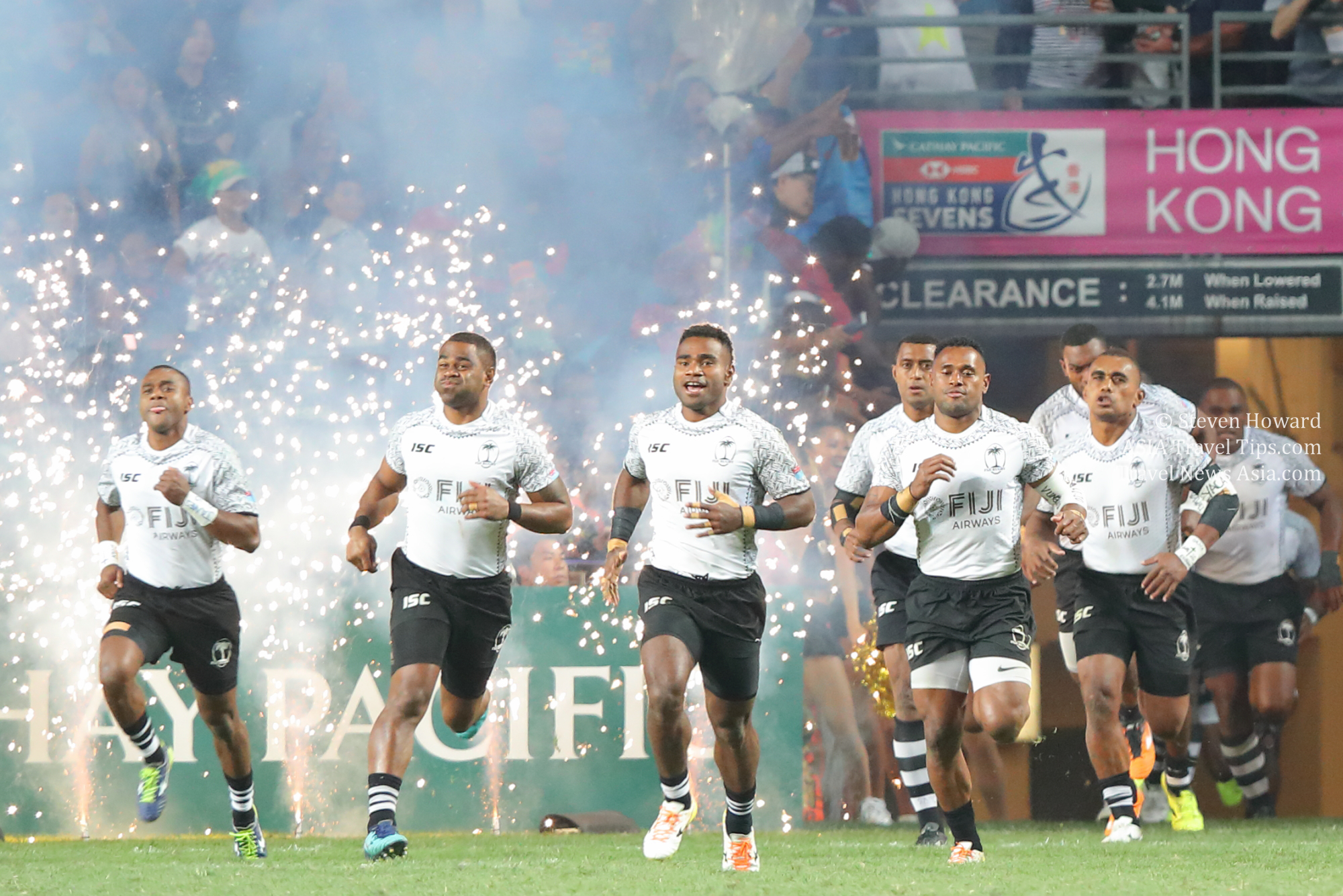 Fiji run out for the final of the 2018 Cathay Pacific / HSBC Hong Kong Sevens against Kenya. Picture taken by Steven Howard of TravelNewsAsia.com Click to enlarge.