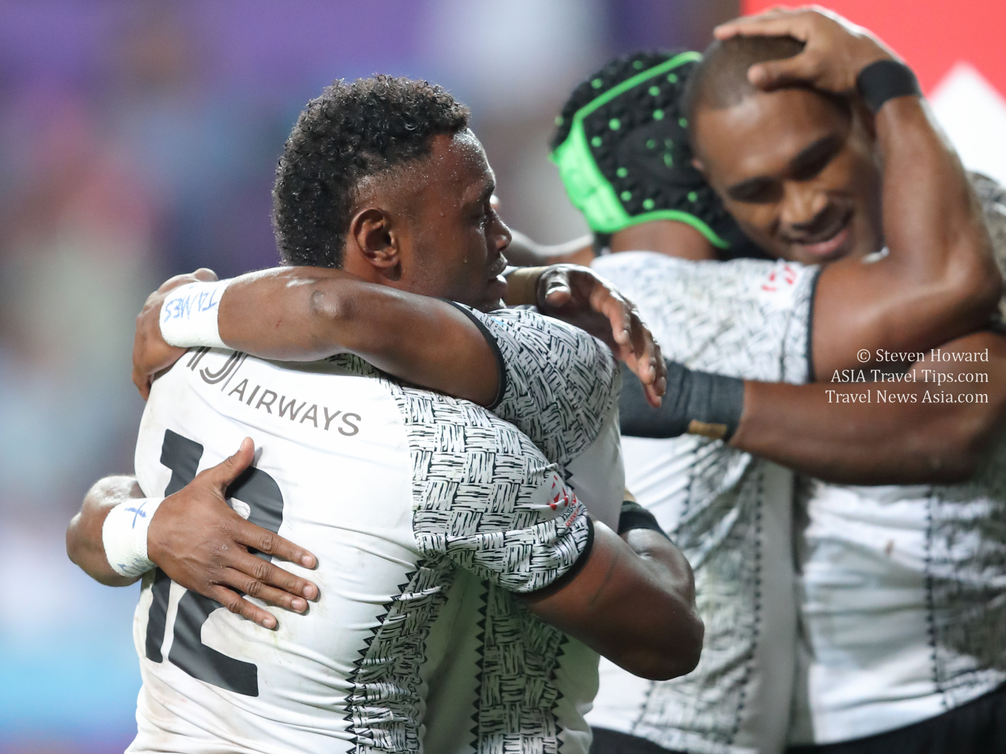 Fiji Rugby Sevens team celebrate victory at Cathay Pacific / HSBC Hong Kong Sevens in 2018. Picture by Steven Howard of TravelNewsAsia.com Click to enlarge.
