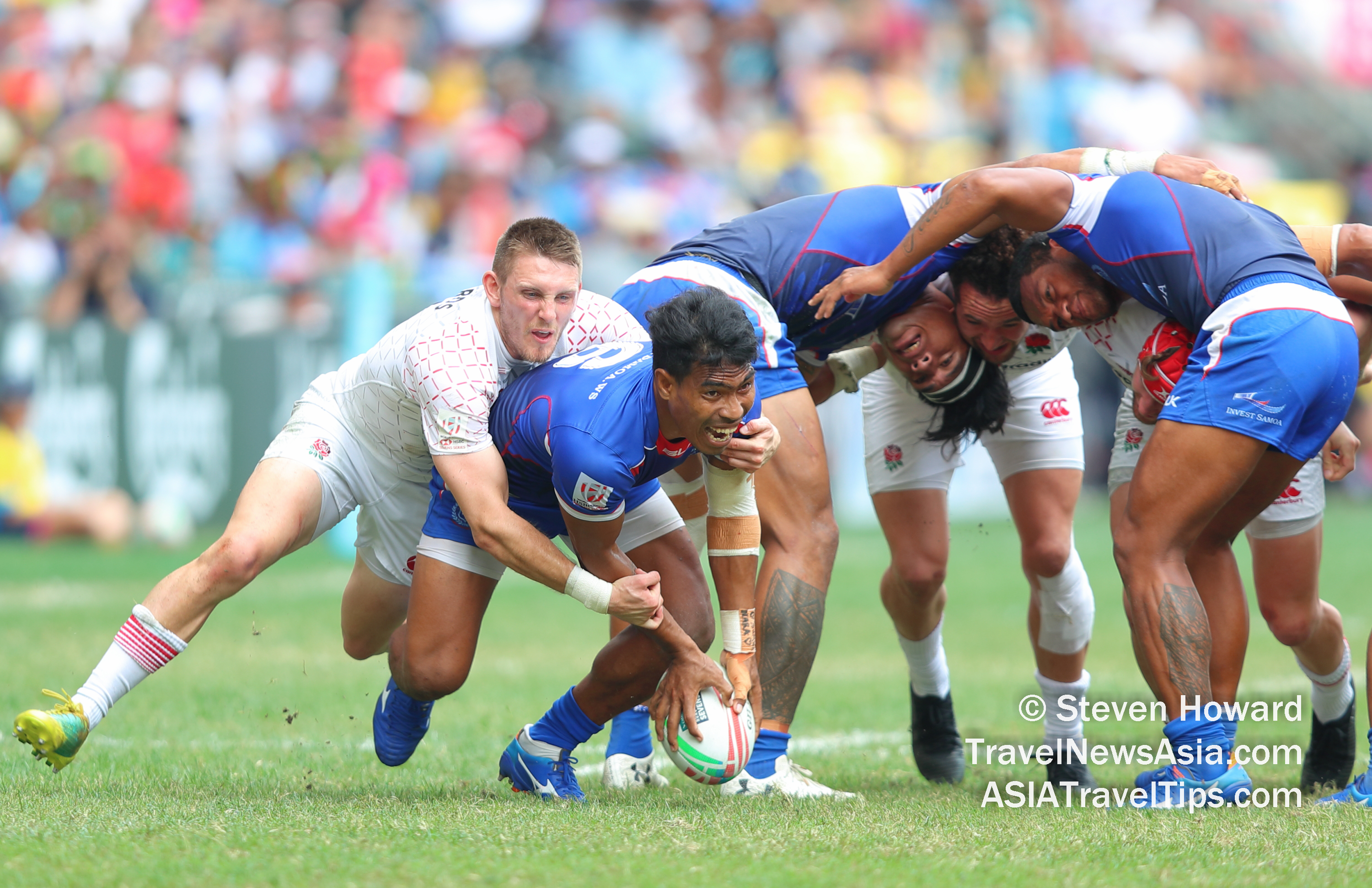 England in action against Samoa at the Cathay Pacific / HSBC World Rugby Hong Kong Sevens 2019. Picture by Steven Howard of TravelNewsAsia.com Click to enlarge.