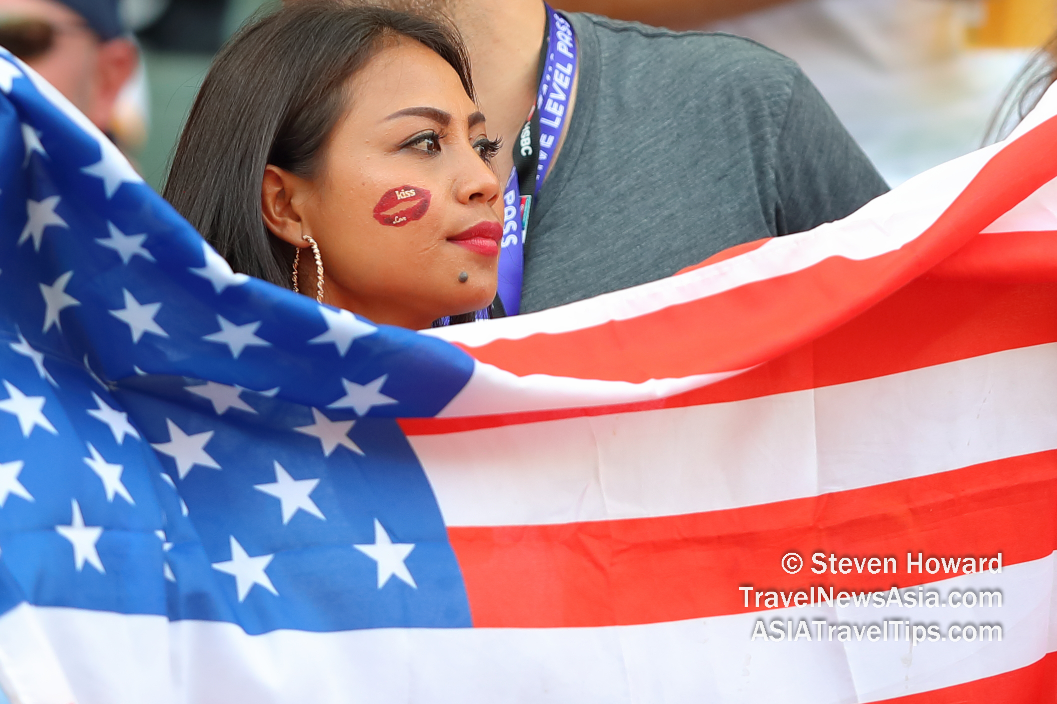 Beautiful Team USA fan at the Cathay Pacific / HSBC Hong Kong Sevens 2019. Picture by Steven Howard of TravelNewsAsia.com Click to enlarge.