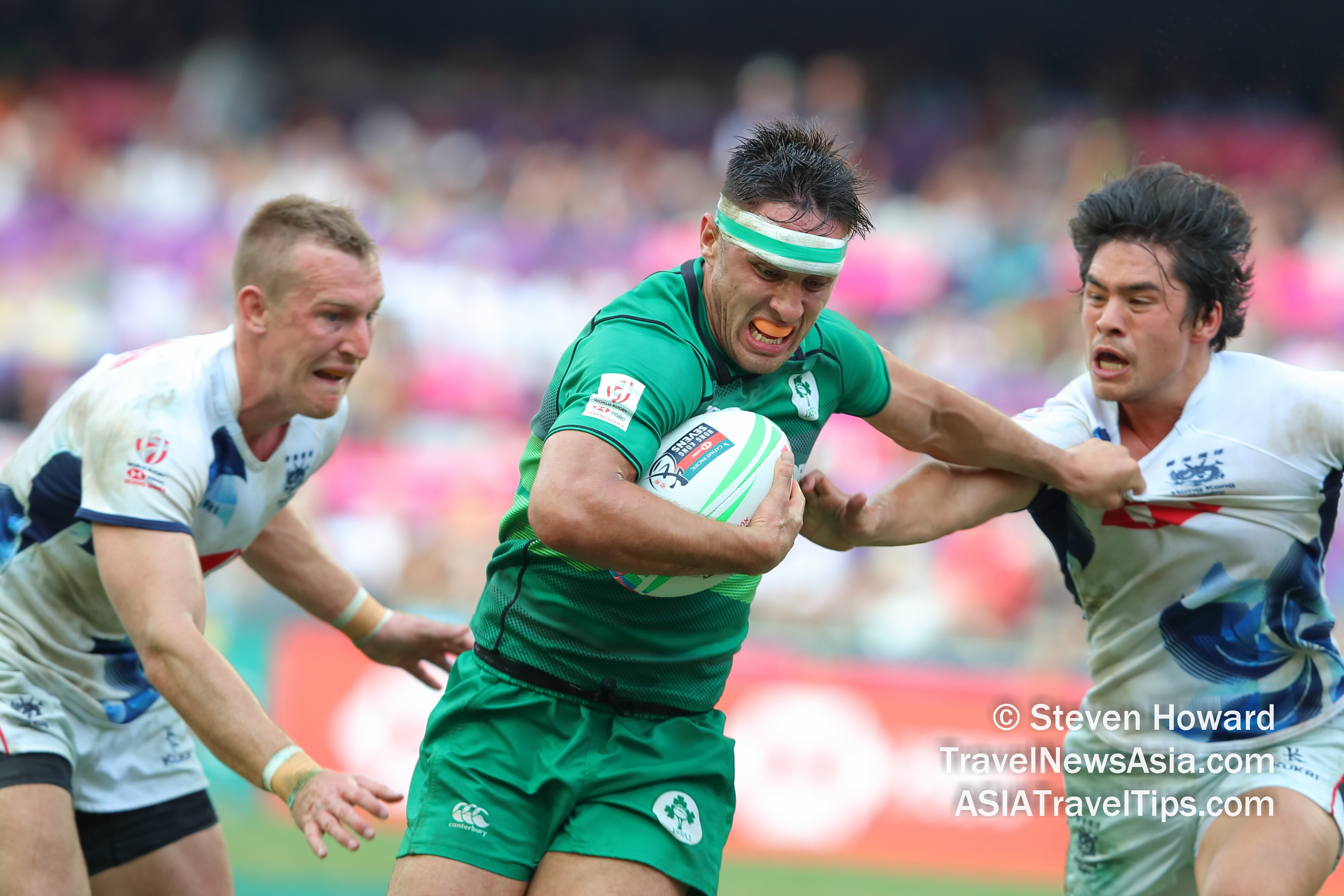 Ireland in action against Hong Kong in 2019, the last time Hong Kong hosted the HK7s. Picture by Steven Howard of TravelNewsAsia.com Click to enlarge.