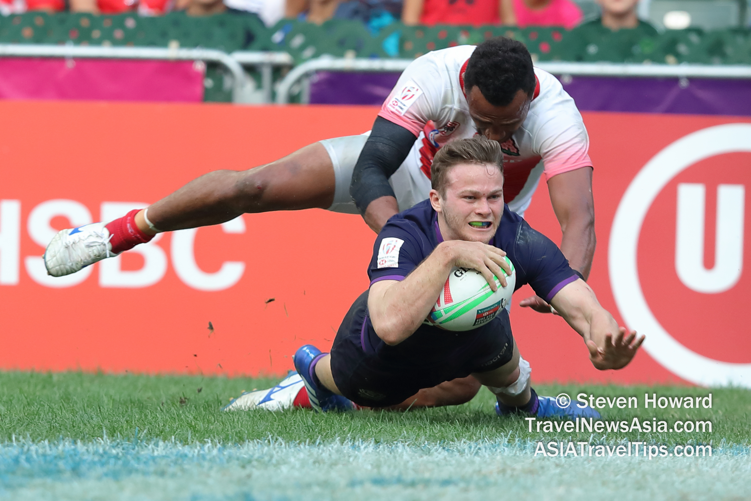 Scotland scoring a try against Japan at the Cathay Pacific / HSBC World Rugby Hong Kong Sevens 2019. Picture by Steven Howard of TravelNewsAsia.com Click to enlarge.