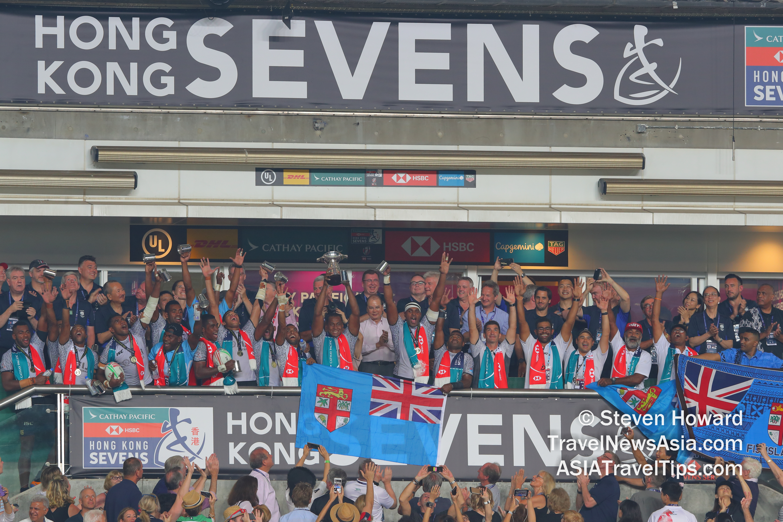Fiji made history on Sunday by winning their fifth consecutive Hong Kong Sevens title with a 21-7 victory over France in the Cup Final. Picture by Steven Howard of TravelNewsAsia.com Click to enlarge.