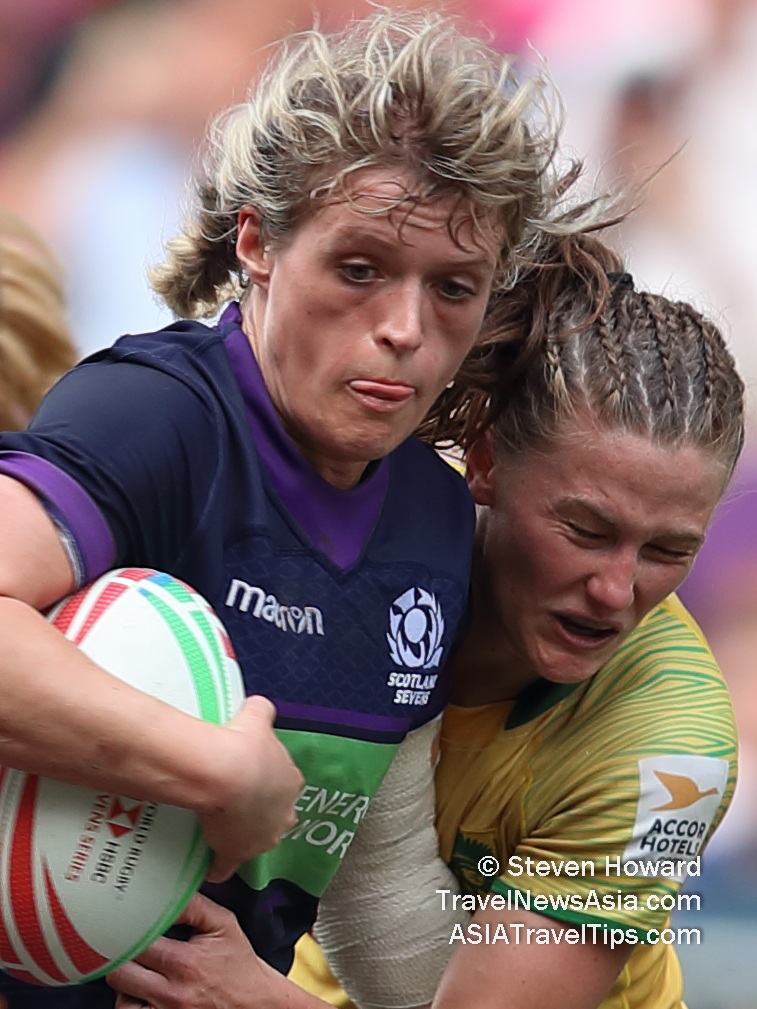 Action from Brazil Women vs Scotland Women during the Cathay Pacific / HSBC Hong Kong Sevens 2019. Picture by Steven Howard of TravelNewsAsia.com Click to enlarge.