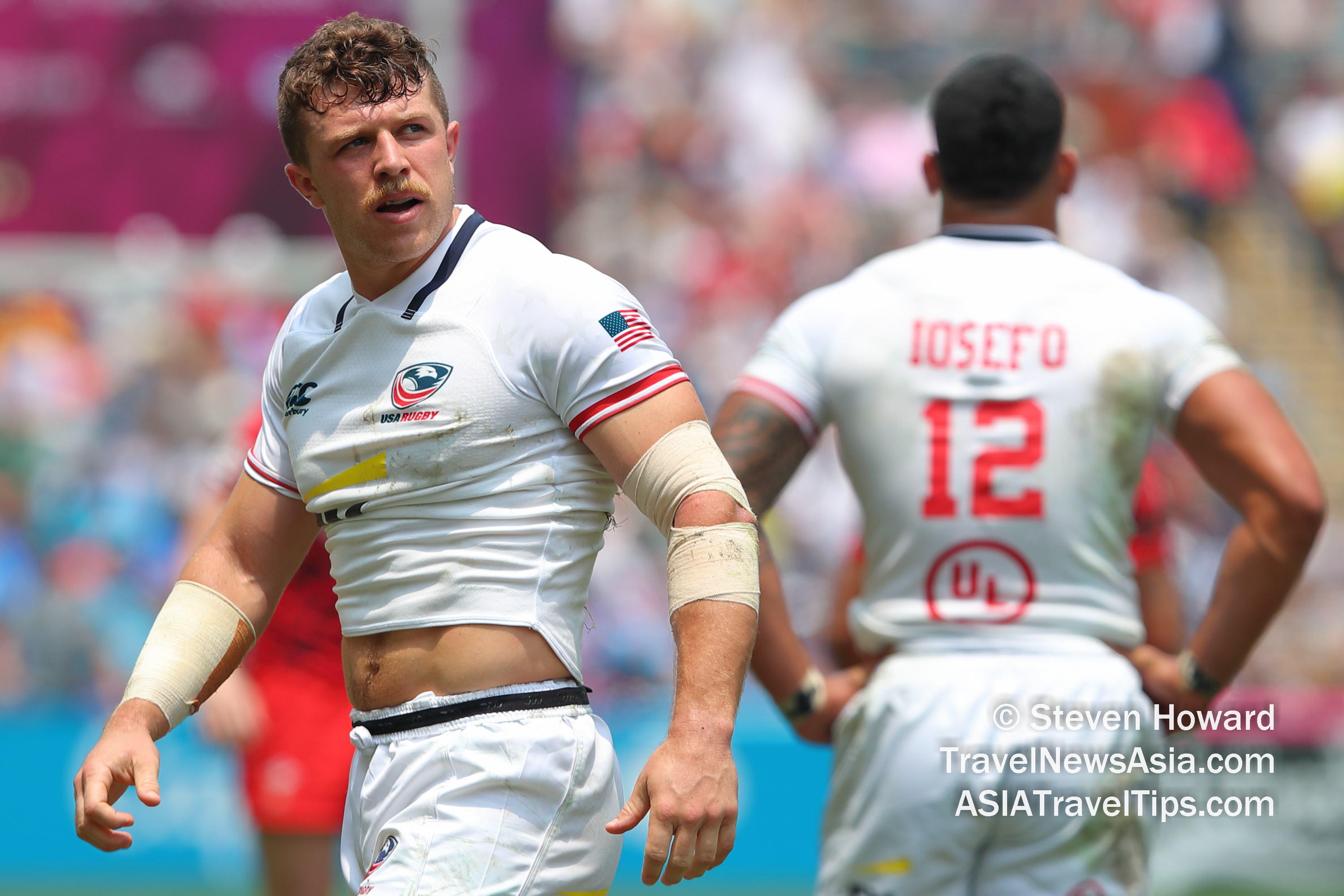 Stephen Tomasin in action for Team USA against Wales at the 2019 Cathay Pacific / HSBC Hong Kong Sevens. Picture by Steven Howard of TravelNewsAsia.com Click to enlarge.