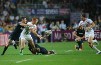 England Rugby Sevens Team in action in Hong Kong