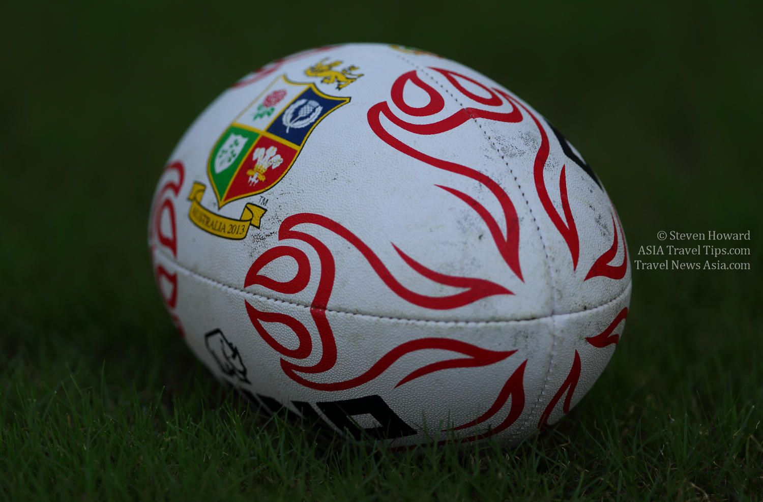 The rugby ball used when the British & Irish Lions played the Barbarians in Hong Kong in 2013. Picture by Steven Howard of TravelNewsAsia.com Click to enlarge.