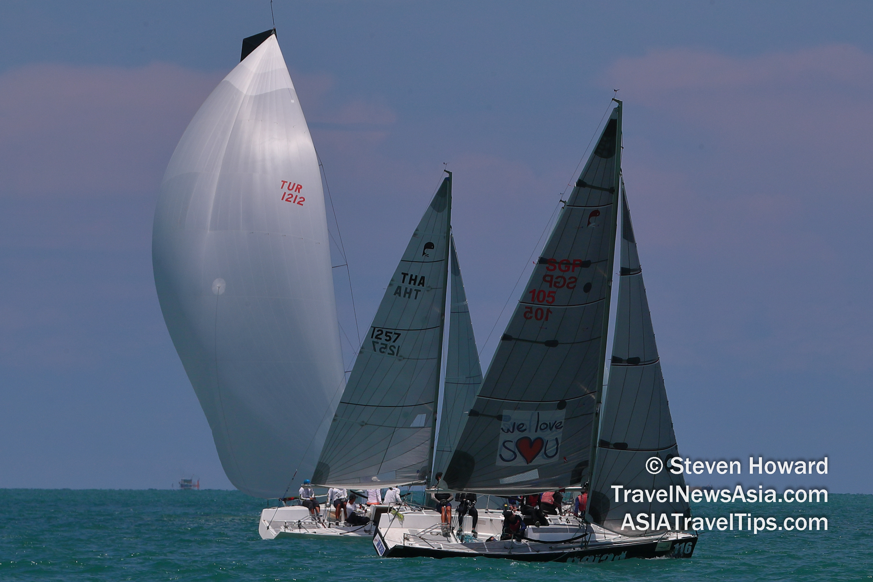 Yachts race n the Top of the Gulf Regatta 2019 in Pattaya, Thailand. Picture by Steven Howard of TravelNewsAsia.com Click to enlarge.