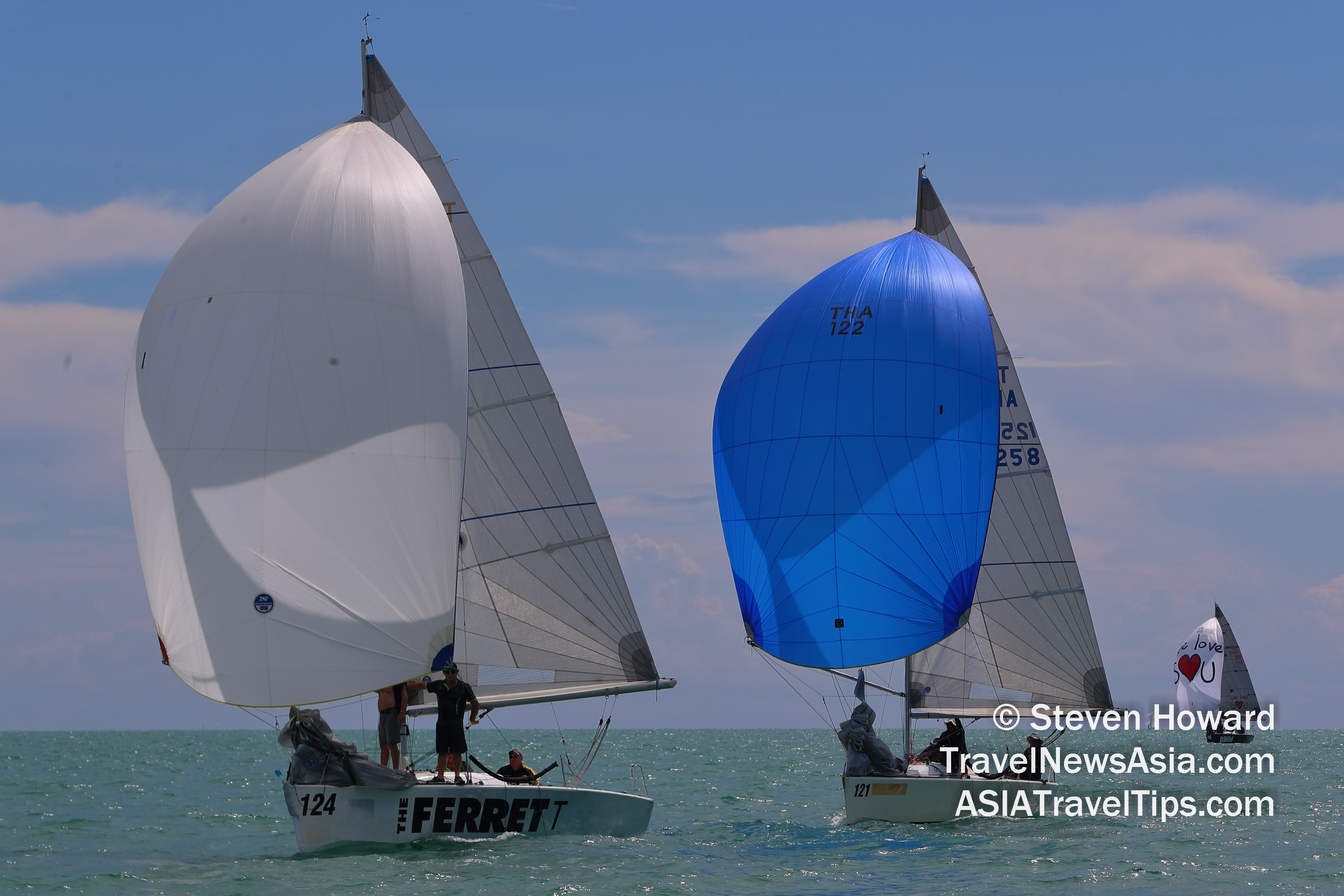 Inclusivity has been at the heart of Thailand's Top of the Gulf Regatta since it was first sailed in 2005, as organisers aim to support sailing across a diverse range of boat types, sizes, and sailor abilities. From Optimists and Lasers (Radial, Standard and 4.7), 29ers and 49ers, 420s and 470s, and beach catamarans, to ocean multihulls, keelboats, one-design 25-foot Platus and the radio controlled IOM class, organisers this year have added a Para Sailing class for the first time, using the S\V14 two-person dinghy. Picture by Steven Howard of TravelNewsAsia.com Click to enlarge.