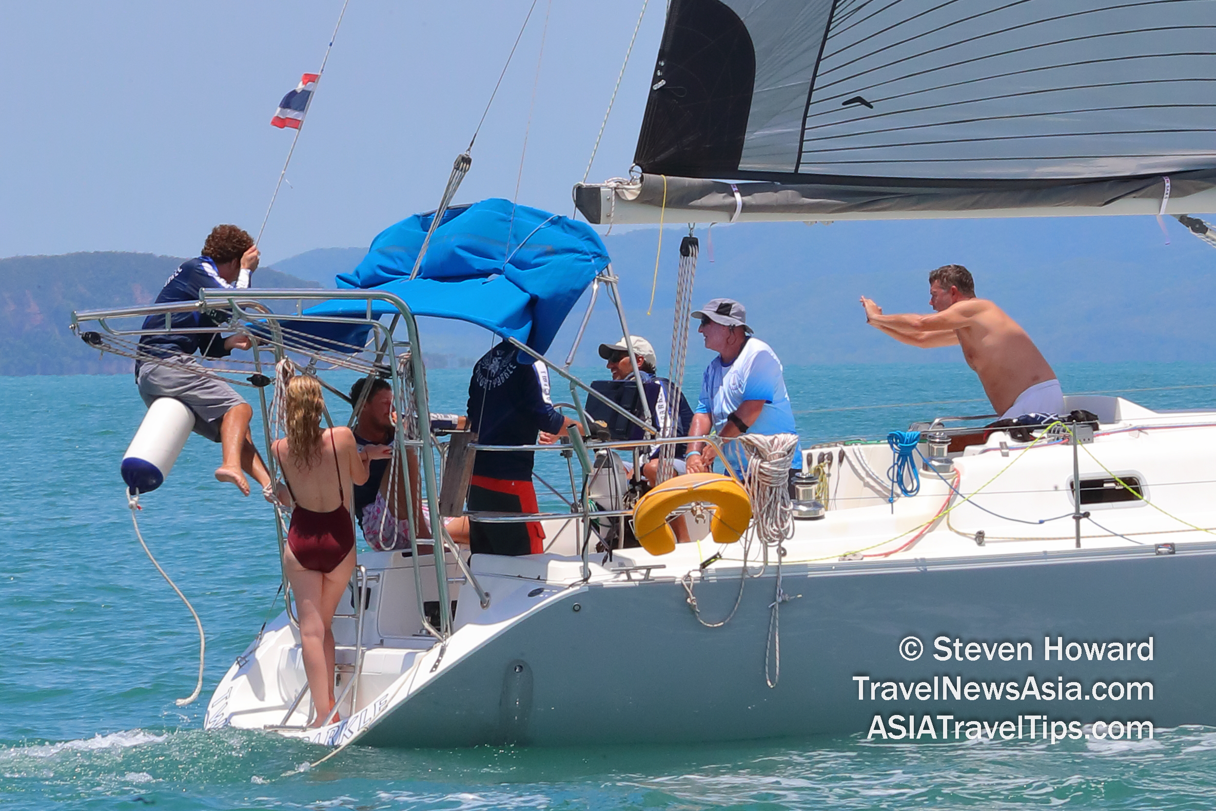 Some teams used the downtime in sailing for a little fun in the sun. Picture by Steven Howard of TravelNewsAsia.com. Click to enlarge.