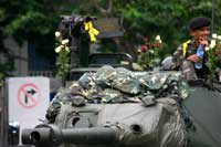 No Right Turn - A soldier gets some refreshment on a tank - Thailand Coup 2006