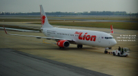 Thai Lion Air preparing for take off at Don Mueang Airport in Bangkok, Thailand