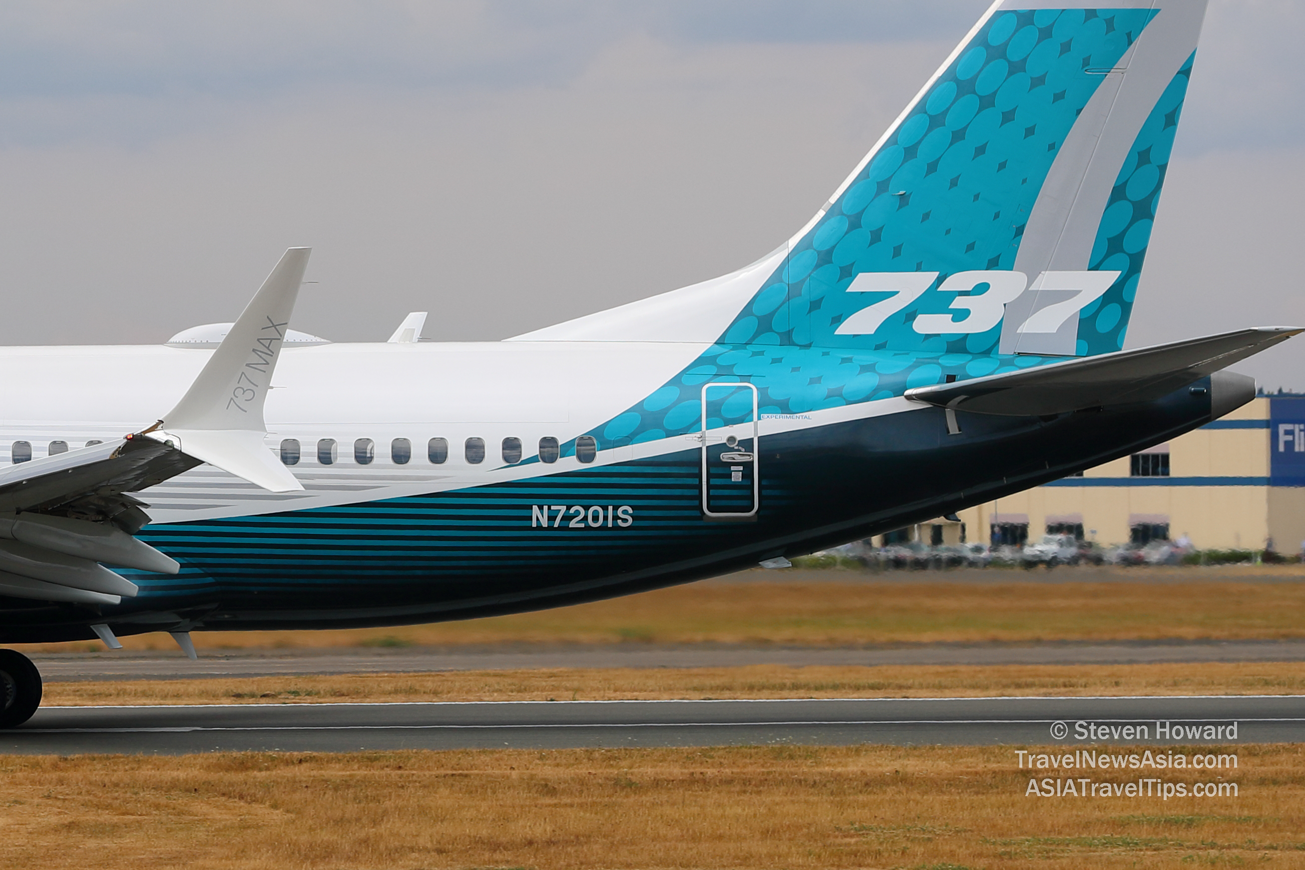 Boeing 737 MAX 7 reg: N720IS. Picture by Steven Howard of TravelNewsAsia.com Pictures from Farnborough International Airshow 2018