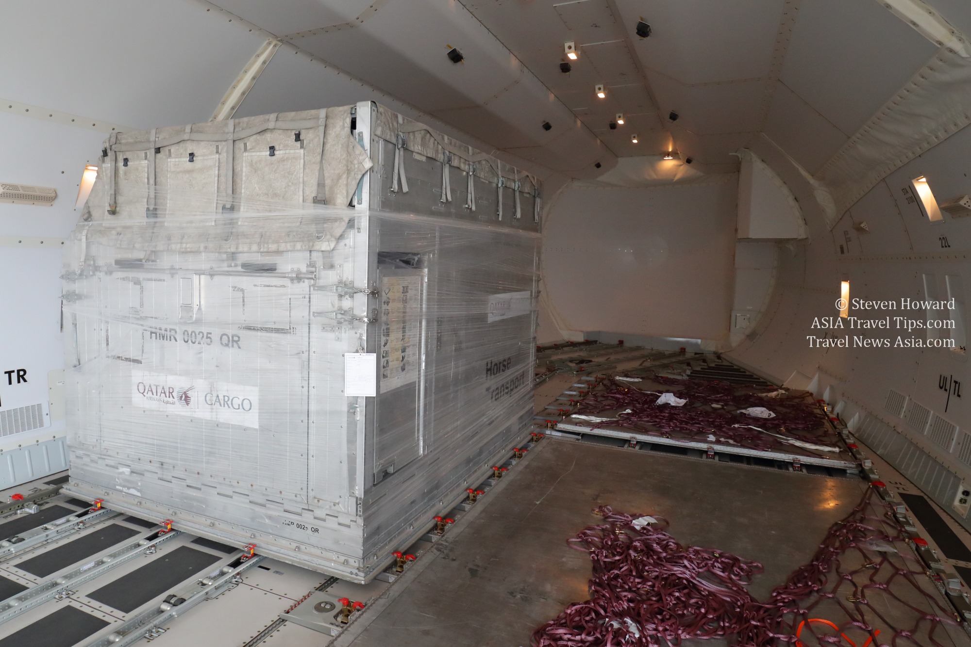 Cargo container onboard a Qatar Airways Boeing 747F. Picture by Steven Howard of TravelNewsAsia.com Click to enlarge.