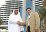 Sheikh Saeed bin Saeed Al Sharqi, chairman of the Fujairah Tourism Bureau and Patrick Antaki, Hotel Manager shake hands after the inauguration of the conference centre