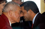 HH Sheikh Ahmed bin Saeed Al-Maktoum, Chairman Emirates Airline was welcomed to Auckland with a Hongi - traditional Maori welcome