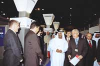 H.H. Sheikh Ahmed bin Saeed Al Maktoum, President of the Dubai Department of Civil Aviation and chairman of Emirates Group, with Mr Dieter Heinz, President, German Airport Technology and Equipment (GATE) association at the Airport Build & Supply Exhibition last year