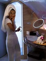 First Class Passengers on Emirates A380 are able to freshen themselves up with a Shower on board - (click to enlarge - opens in a new window/tab)