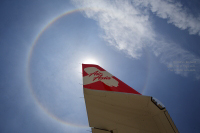 Strange effect in the very sunny sky over Don Mueang Airport in Bangkok while filming Thai AirAsia X's Airbus A330-300 Aircraft