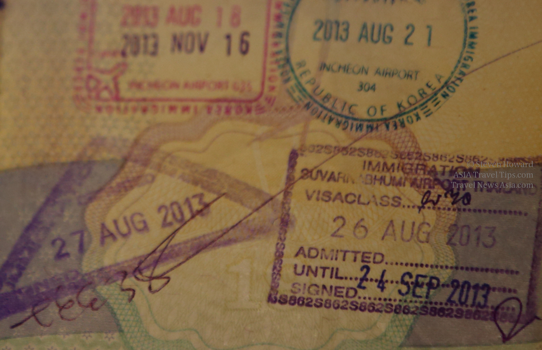 Stamps in a passport. Click to enlarge.