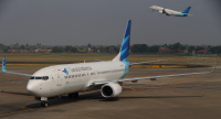 Garuda Indonesia aircraft at SoekarnoHatta International Airport in Jakarta, Indonesia.