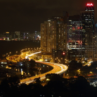 Hong Kong at night. View from The Park Lane Hong Kong, a Pullman Hotel.