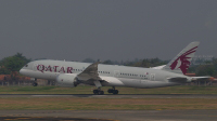 Qatar Airways Boeing 787-8 Dreamliner reg: A7-BCN taking off from Soekarno–Hatta International Airport in Jakarta, Indonesia.