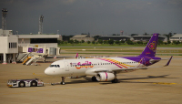 Thai Smile Airbus A320 registration HS-TXN at Don Mueang Airport in Bangkok, Thailand.