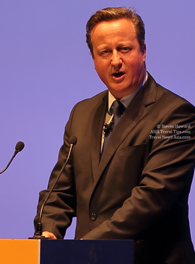 David Cameron speaking at the WTTC Global Summit 2017 in Bangkok, Thailand. Picture by Steven Howard of TravelNewsAsia.com Click to enlarge.