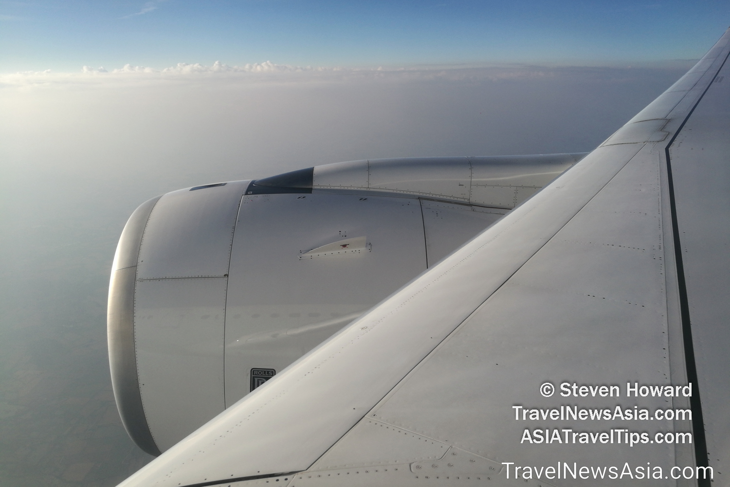 Wing of an Airbus A350-900 and Rolls-Royce engine. Picture by Steven Howard of TravelNewsAsia.com Click to enlarge.