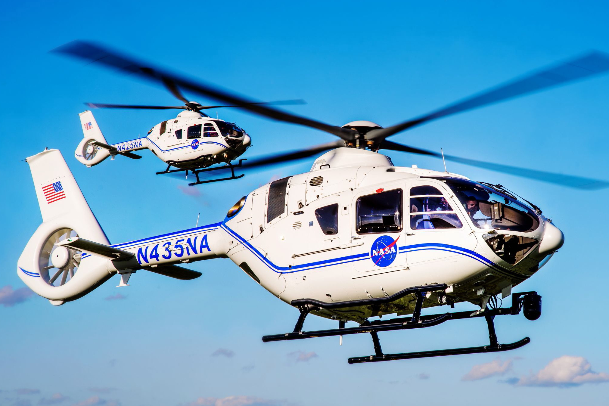 The National Aeronautics and Space Administration (NASA) has taken delivery of  two new H135 helicopters. The two H135s, along with a third scheduled for delivery early next year, will be based at NASA’s Kennedy Space Center in Florida and operated for a variety of missions, including aerial security at rocket launches, emergency medical services, research, and qualified passenger transportation.. Click to enlarge.