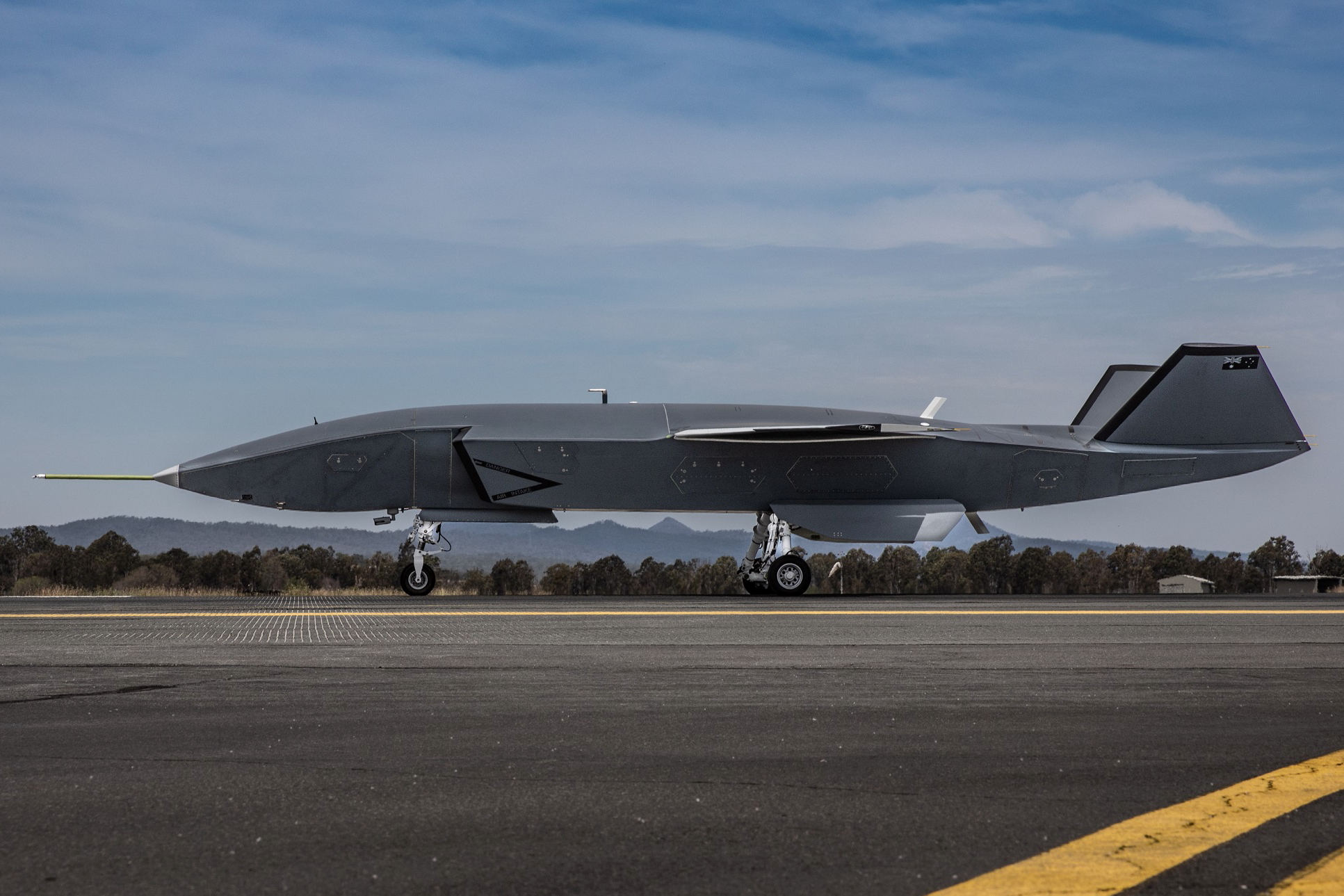 The Boeing Loyal Wingman aircraft being developed in partnership with the Royal Australian Air Force (RAAF) recently moved under its own power for the first time, a key milestone for the aircraft that’s expected to make its first flight this year. Click to enlarge.
