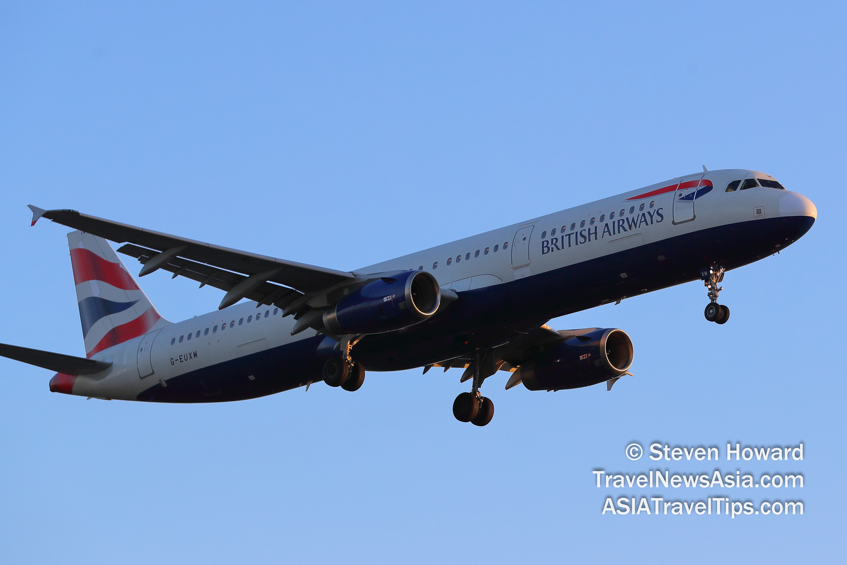 British Airways Airbus A321 reg: G-EUXM. Picture by Steven Howard of TravelNewsAsia.com Click to enlarge.