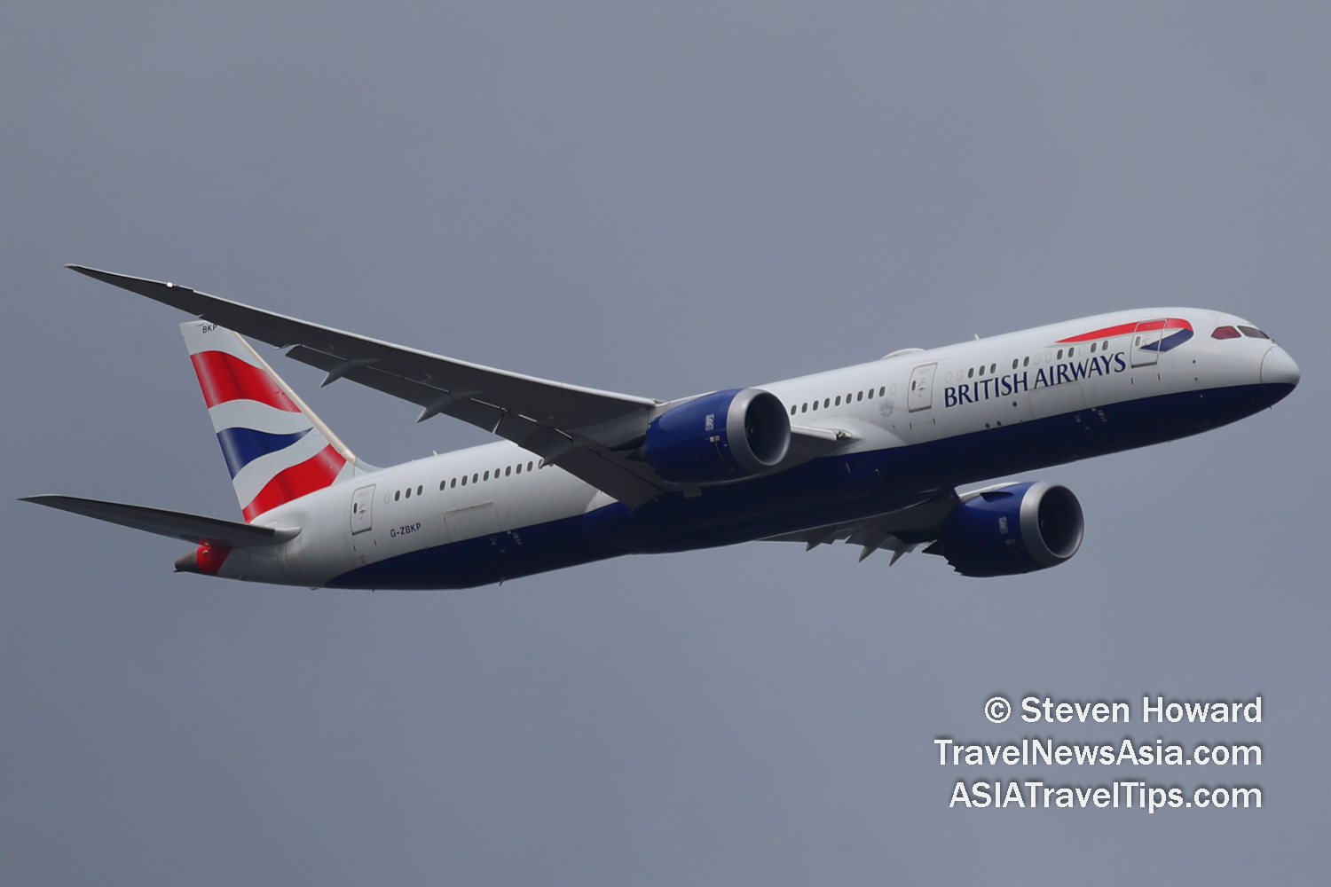 British Airways Boeing 787-9 reg: G-ZBKP. Picture by Steven Howard of TravelNewsAsia.com Click to enlarge.
