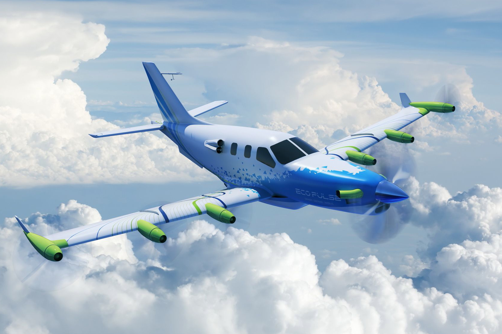 The EcoPulse distributed propulsion hybrid aircraft demonstrator, being developed by Daher, Safran and Airbus with the support of France’s CORAC civil aviation research council, has passed its Preliminary Design Review (PDR), the first key step toward validating the project’s feasibility and firming up the architecture for a first flight scheduled for 2022. Click to enlarge.