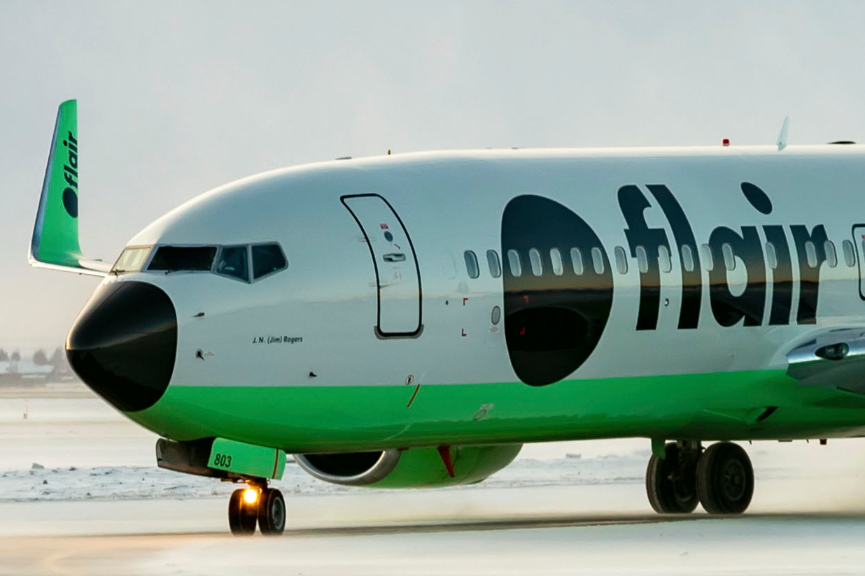 Using Boeing 737-800 aircraft, Flair flies to ten Canadian cities, including Vancouver, Kelowna, Fort McMurray, Edmonton, Calgary, Saskatoon, Regina, Prince George, Winnipeg, and Toronto. Click to enlarge.