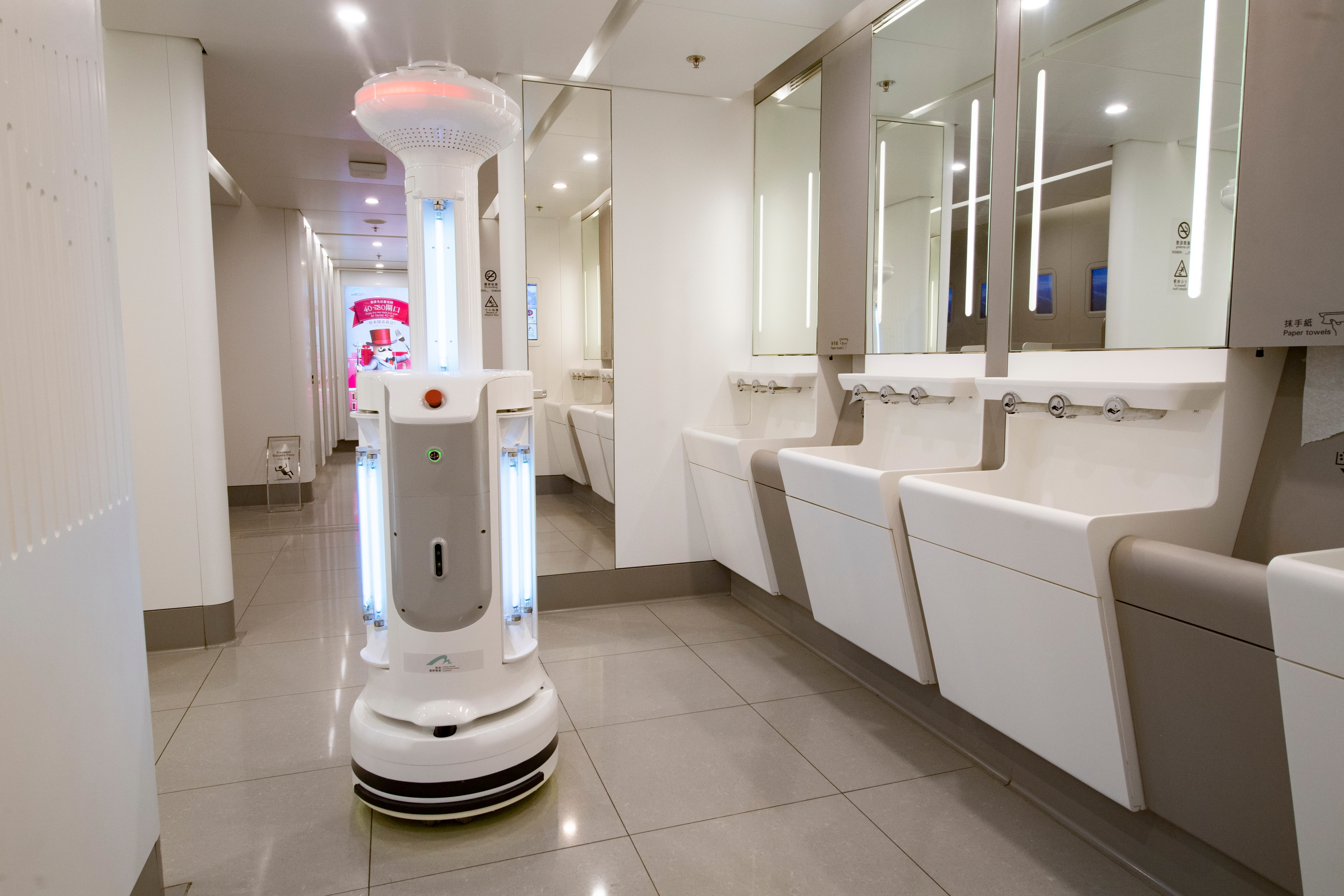 Autonomous cleaning robots have been deployed at HKIA to enhance cleaning and disinfection efficiency. Click to enlarge.