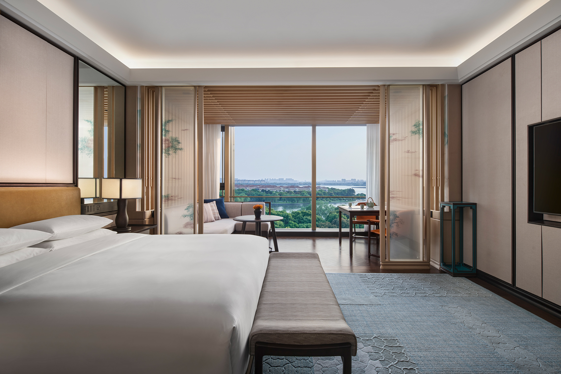 The Park Hyatt Suzhou's 178 rooms and suites range from 50 to 173 square meters and are “inspired by the sleeping chambers of Ancient Suzhou mansions”. Click to enlarge.