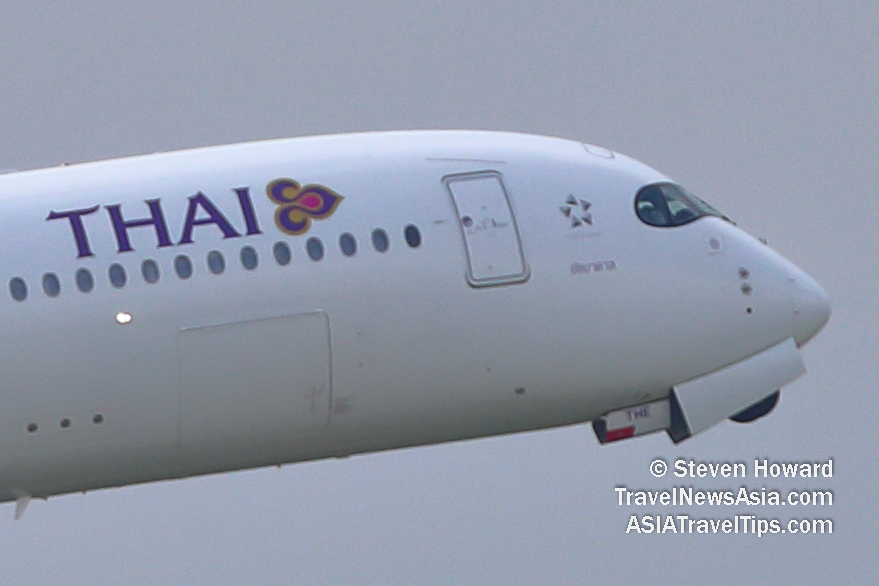 Thai Airways Airbus A350 reg: HS-THE. Picture by Steven Howard of TravelNewsAsia.com Click to enlarge.