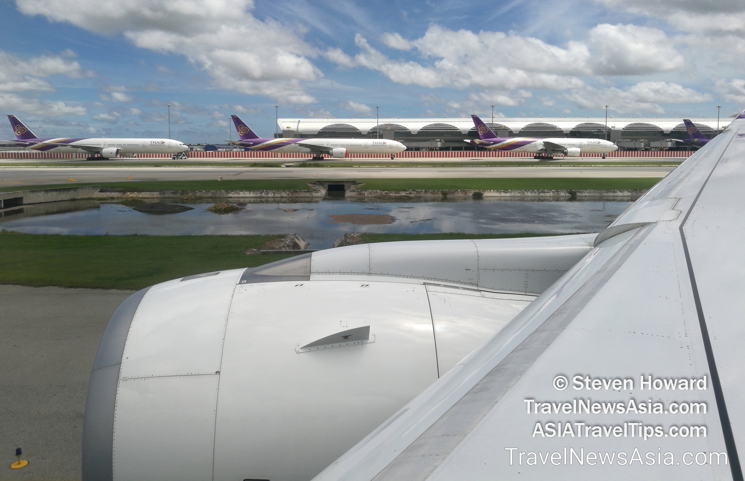 Thai Airways aircraft parked at Suvarnabhumi Airport (BKK) near Bangkok, Thailand. Picture by Steven Howard of TravelNewsAsia.com Click to enlarge.
