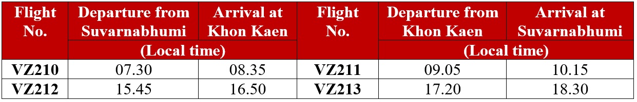 Thai Vietjet will operate the Bangkok-Khon Kaen route with two flights per day.