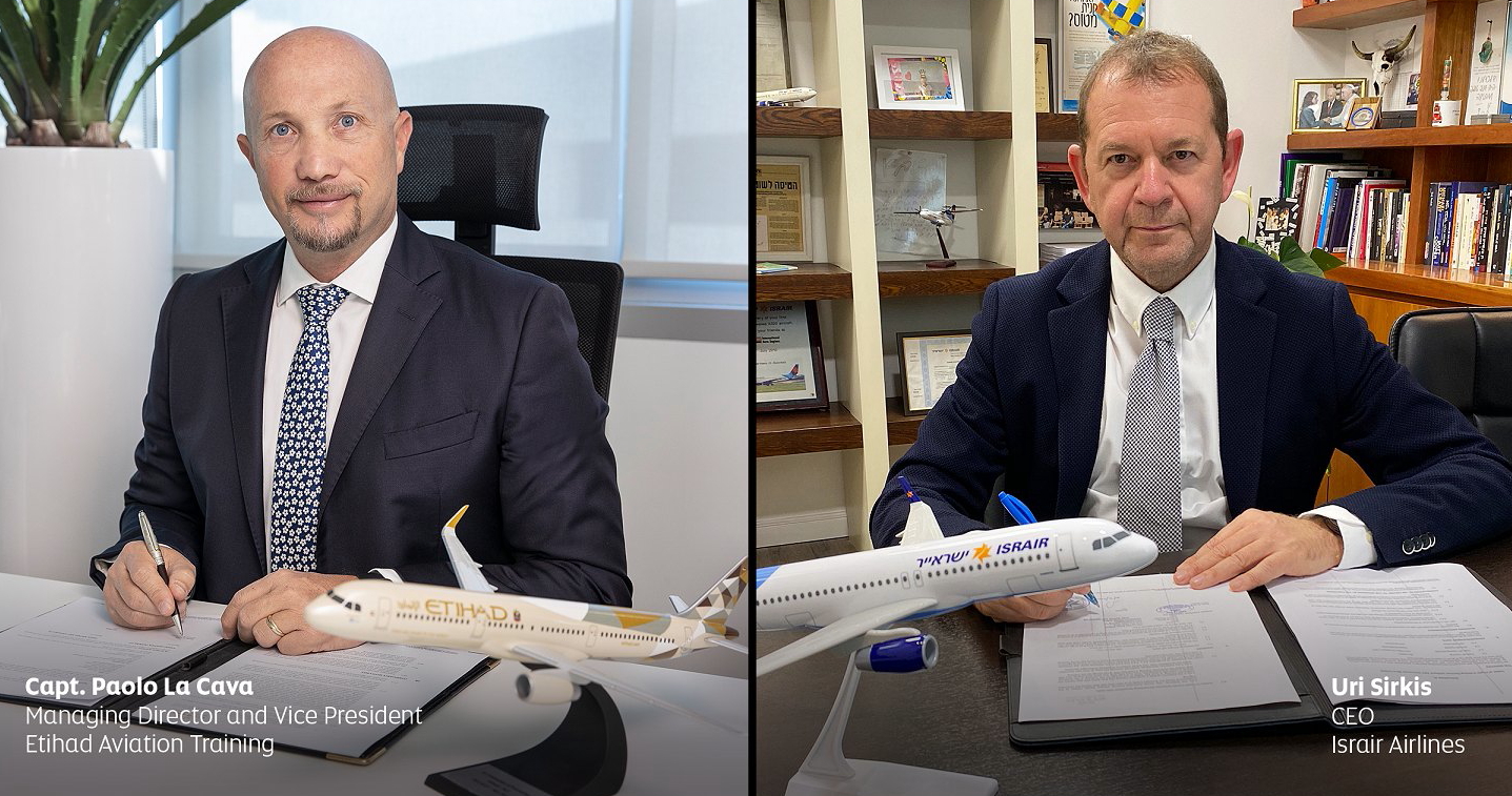 Captain Paolo La Cava, Managing Director Etihad Aviation Training (left) and Uri Sirkis, Chief Executive Officer, Israir Airlines. Click to enlarge.