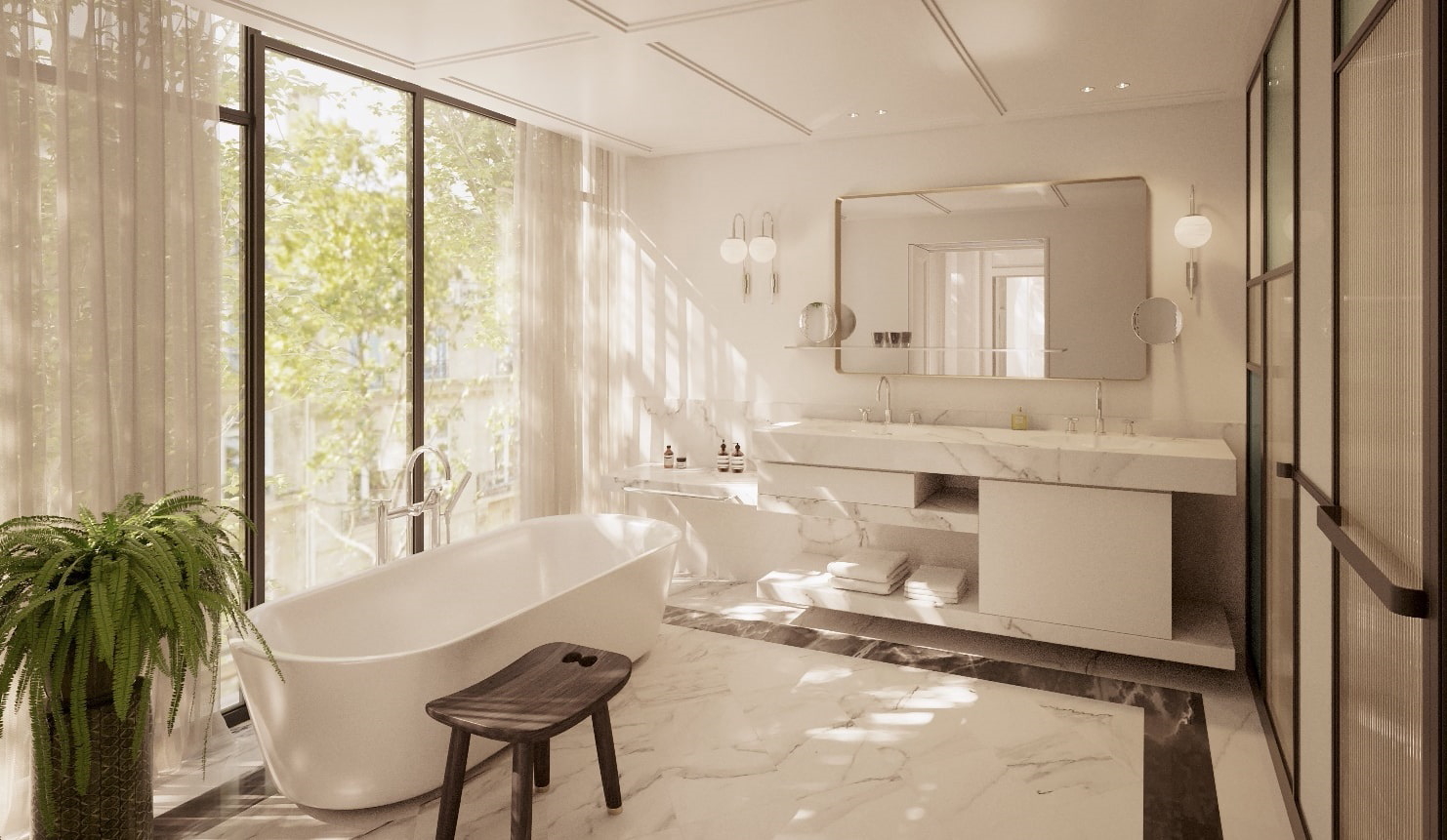 Bathroom of a room at Kimpton St Honoré Paris. Click to enlarge.