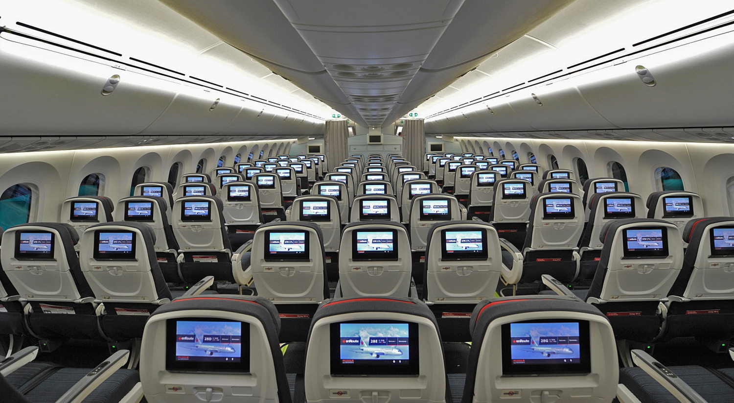 Interior of an Air Canada Boeing 787-9. Click to enlarge.