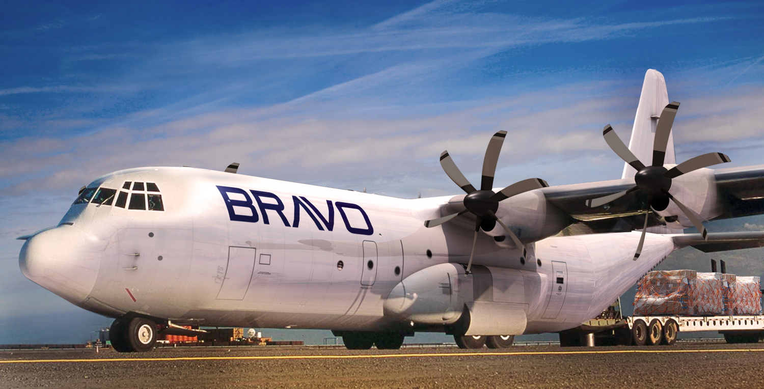 Bravo Industries' Lockheed Martin LM-100J Super Hercules commercial freighter aircraft.