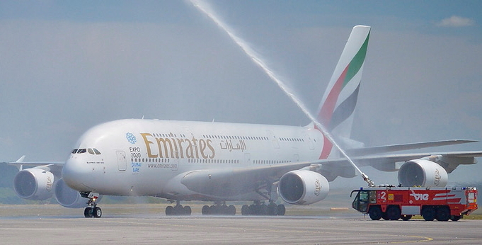 Emirates' popular Airbus A380 arriving at Vienna for the very first time