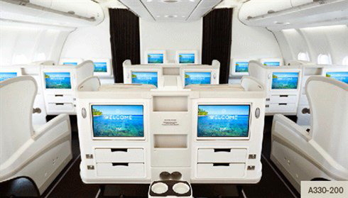Inside Fiji Airways' Airbus A330-200 aircraft. Click to enlarge.
